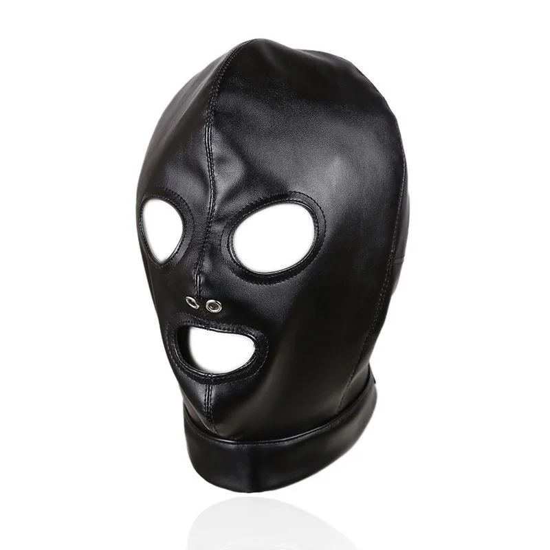 Sexy Leather Bondage Hood Full Face Mask Hood Fetish Cosplay Party Games Mysterious Mask Adult Roleplay Exotic Costumes Headgear