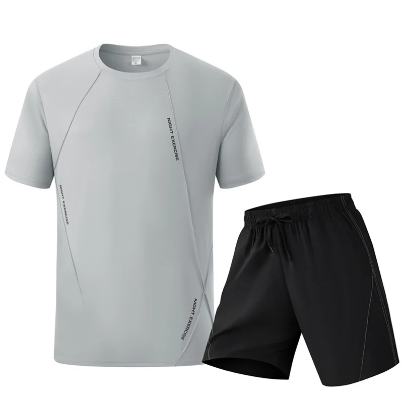 Men's Summer Sports Set Quick Dry T-Shirt and Shorts 2 Piece Running Gym Fitness Tracksuit Breathable Athletic Activewear view 4