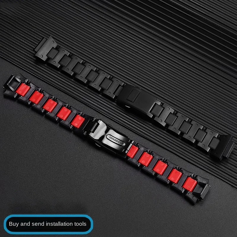 حزام ساعة من الفولاذ البلاستيكي المركب خفيف الوزن لساعة كاسيو GW-B5600 DW5600MS DW6900 GA2100 سوار تعديل أسود وأحمر