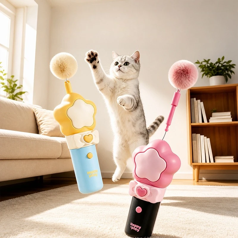 Electric Cat Fishing Device Electric  Toy   Teaser Stick, One-click Ejection Recyclable Cat Teaser Toy