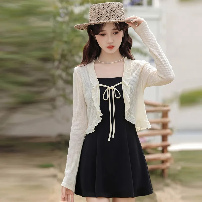 

Summer New Arrival Fairy Tale Style Women's Two-Piece Set Sleeveless Sun Protection Dress And Open Cardigan Elegant Outfit