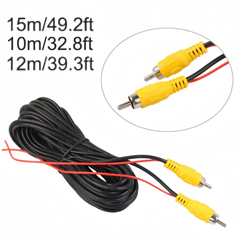 10/12/15m Car Rear View Camera RCA Wire Video Cable For Vehicle Reverse Multimedia Monitor Extension AV Cord Accessary