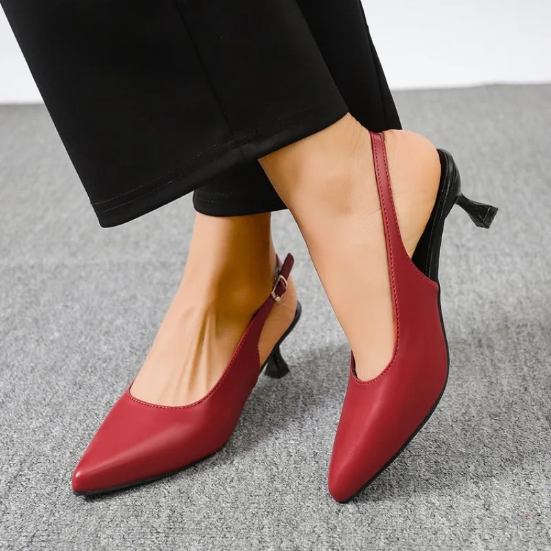 

、Pointed Toe Stiletto Sandals Skinny and Versatile Shallow Slip Strap Anti-slip Wear-resistant High Heels