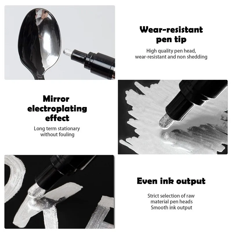 الكروم مرآة ماركر أقلام ، الفضة ماركر ، السائل القلم للبطاقات ، الملصقات ، أكواب ، السيراميك ، الزجاج ، لامع ، الحرفية الطلاء القلم ، 0.7 مللي متر ، 1 مللي متر ، 3 مللي متر