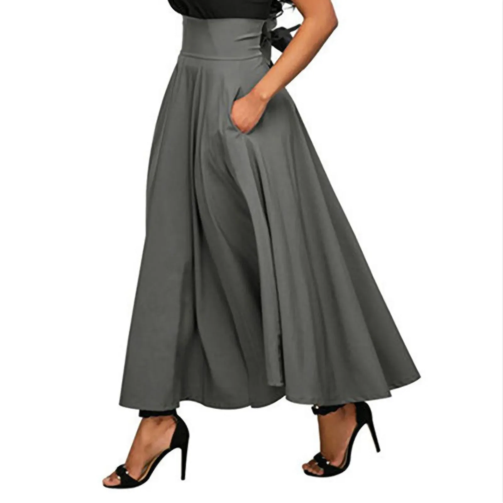 High Waist Pleated Long Skirts Women Autumn Vintage Flared Full Swing Satin Skirt Female Casual Elegant A-line Slim Party Faldas