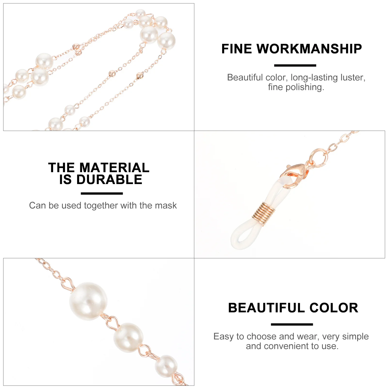 

1Pcs Eyeglass Chain Copper Imitation Pearl Durable Comfortable Light Indoor Outdoor Activities Gift Friends Eyeglass Chain