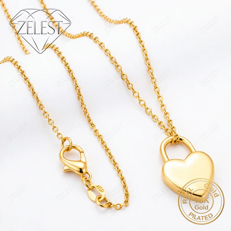 18K Gold Plated 16-30 Inch Exquisite Heart-Shaped Lock Pendant Necklace for Women, Fashionable Gift Accessory