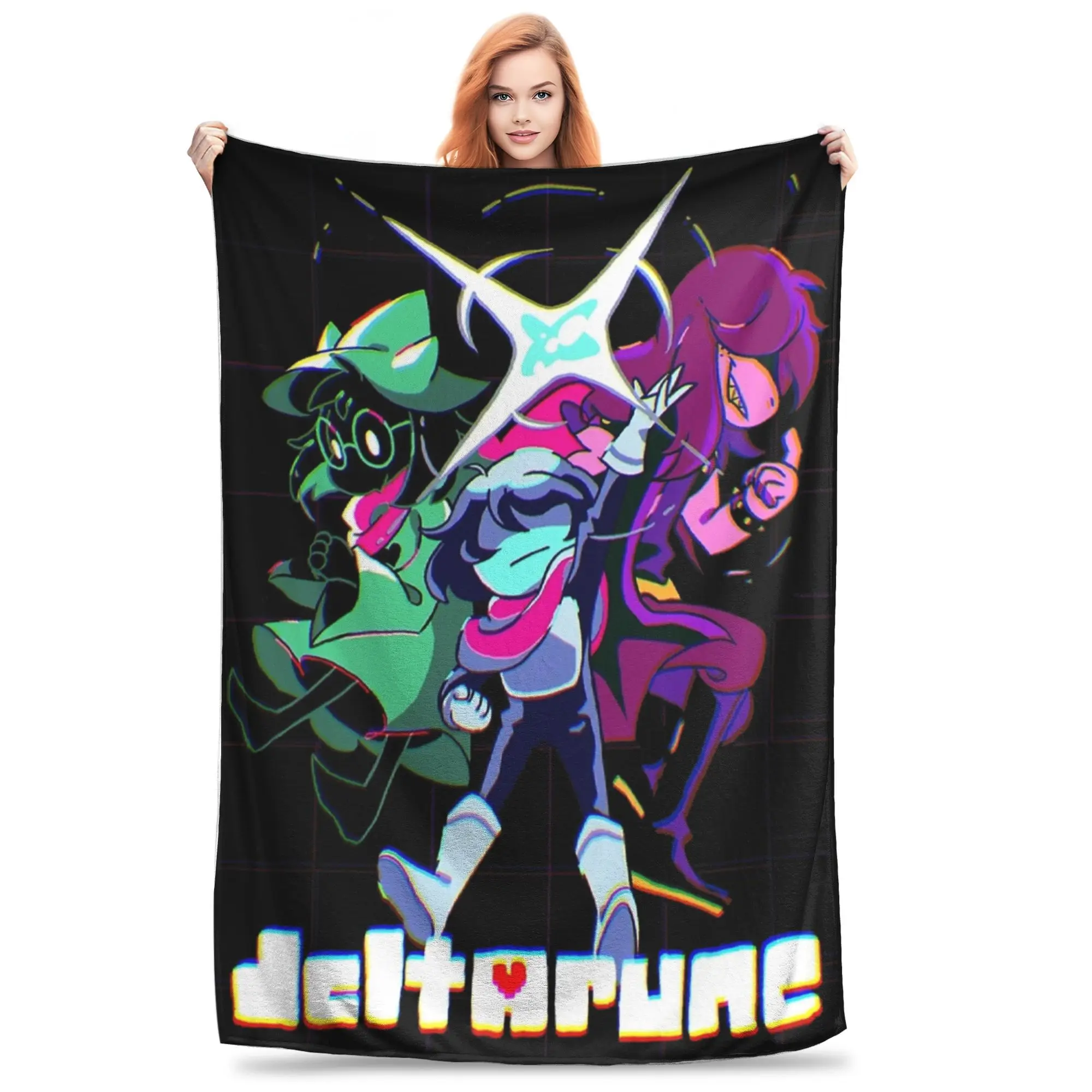 Deltarune Chapter Susie Kris Bold Action Pose Blanket Super Soft Cozy Throw Blankets for Couch Multiple Sizes Plush Thin Quilt