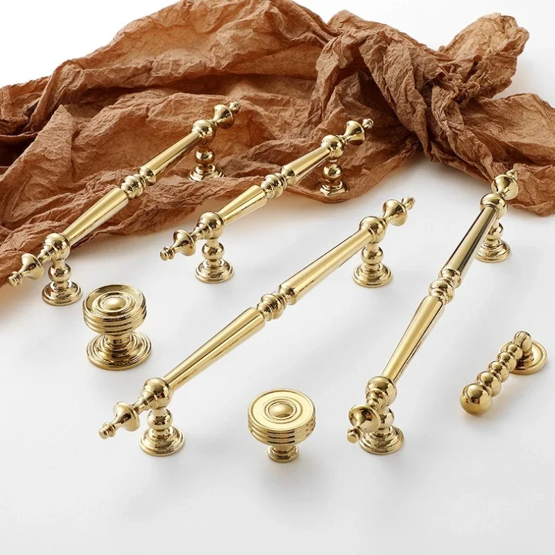 French Luxury Pure Copper Wardrobe Handle Gold Brass European and American Style Drawer Single Hole Kitchen Cabinet Door Handle