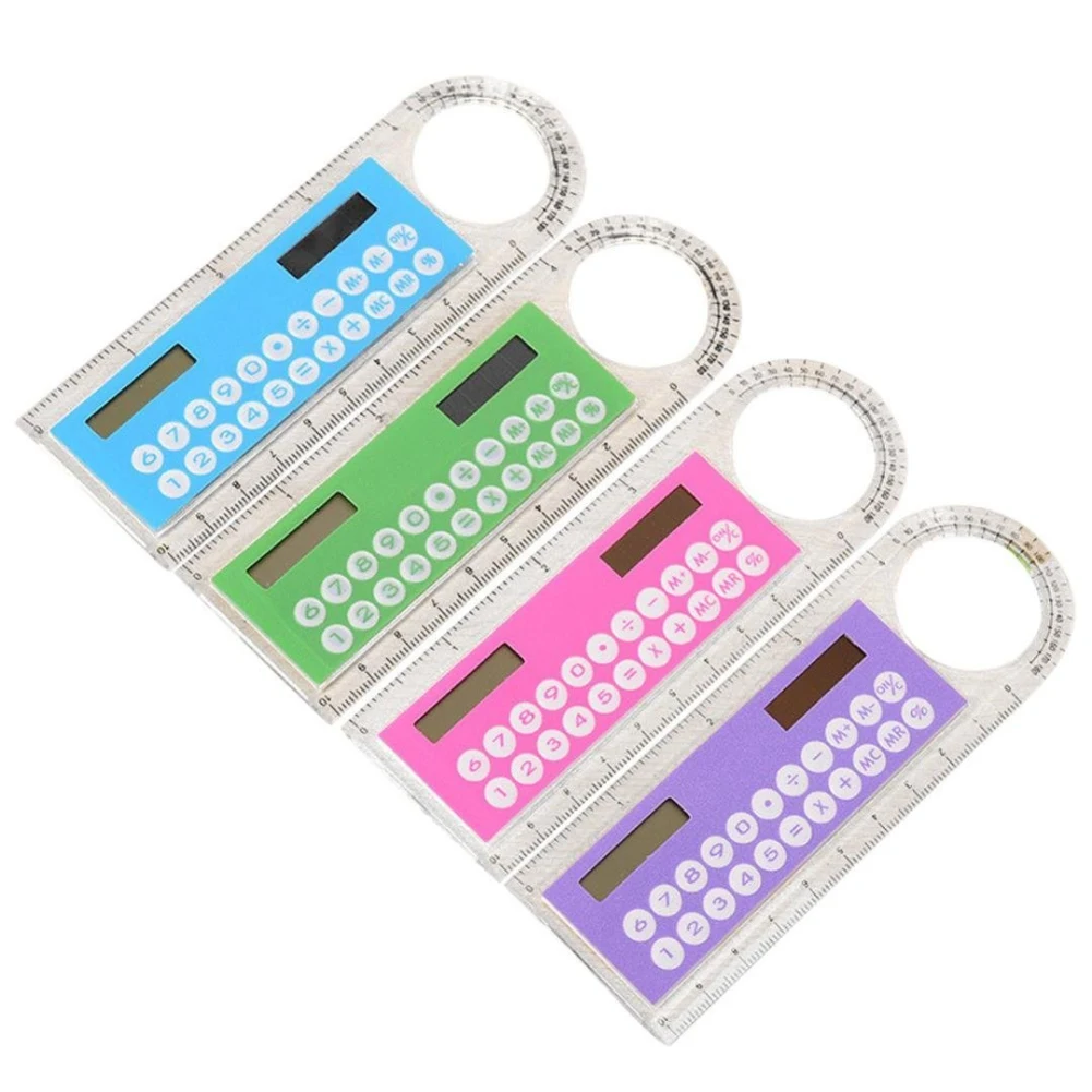 Mini Portable Multifunction Colorful Student Ruler Calculators Portable Solar Energy Counters Random Color Student Calculator