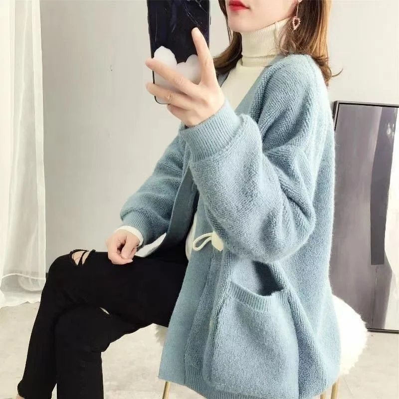 

Ele Loose Lazy Свитер Кардиган Корейская Верхняя Одежда Трикотажная Высокая Посадка Dopane Alliance wśród Мужчин среднего возраста