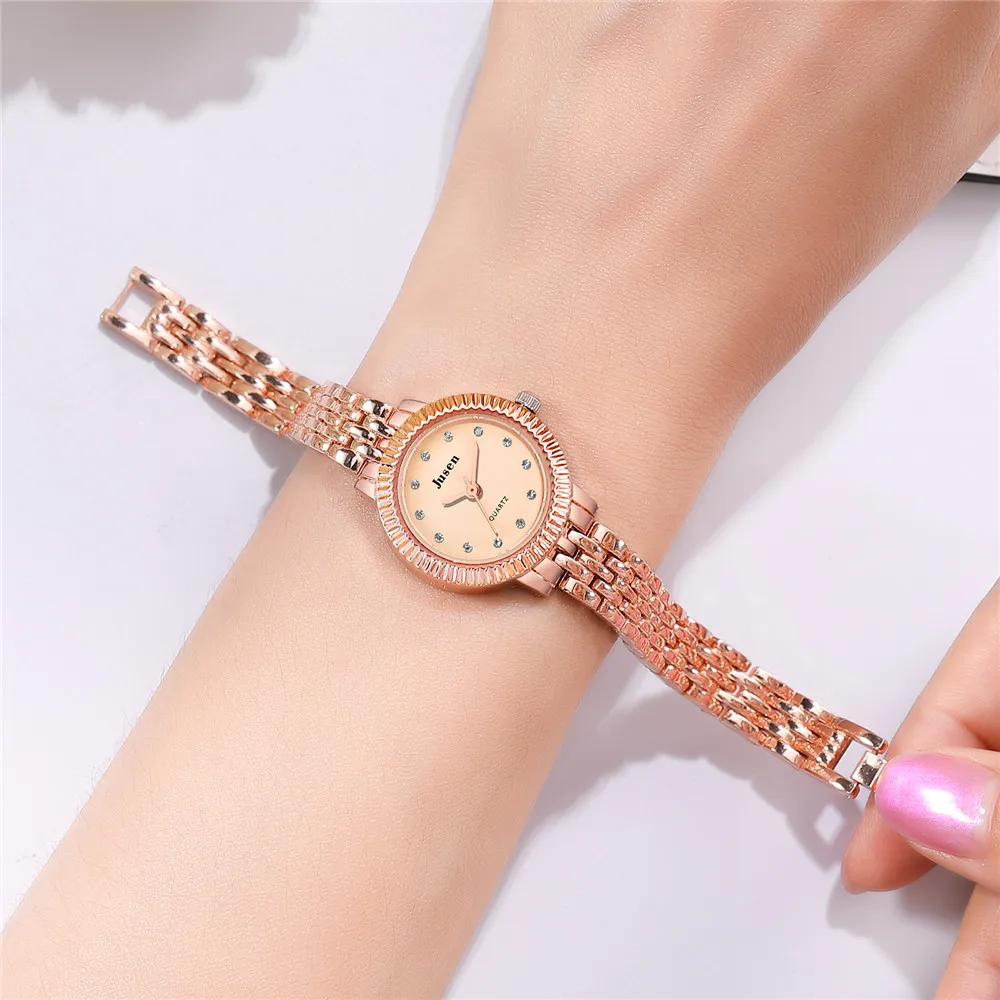 trendy rhinestone small dial steel bracelet quartz wrist watch
