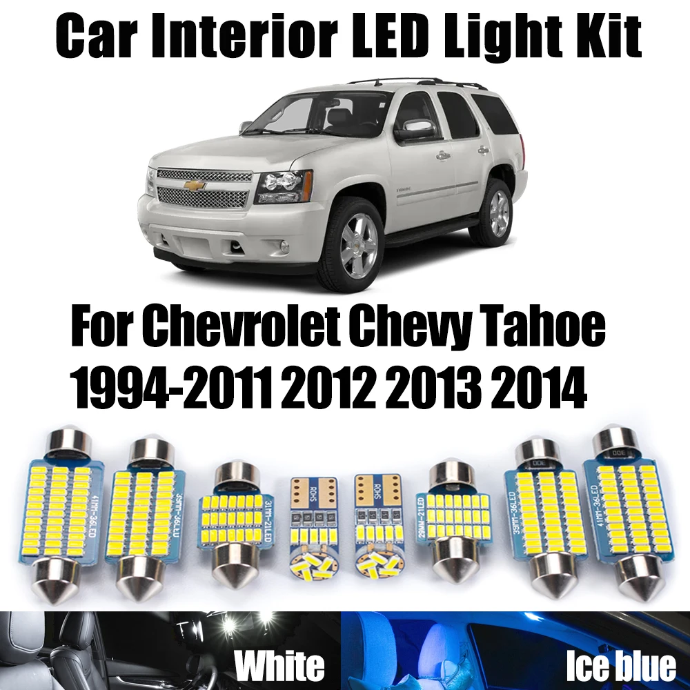 

For Chevrolet Chevy Tahoe 1994- 2011 2012 2013 2014 Car Accessories Vanity Mirror Bulbs LED Interior Map Dome Trunk Light Kit