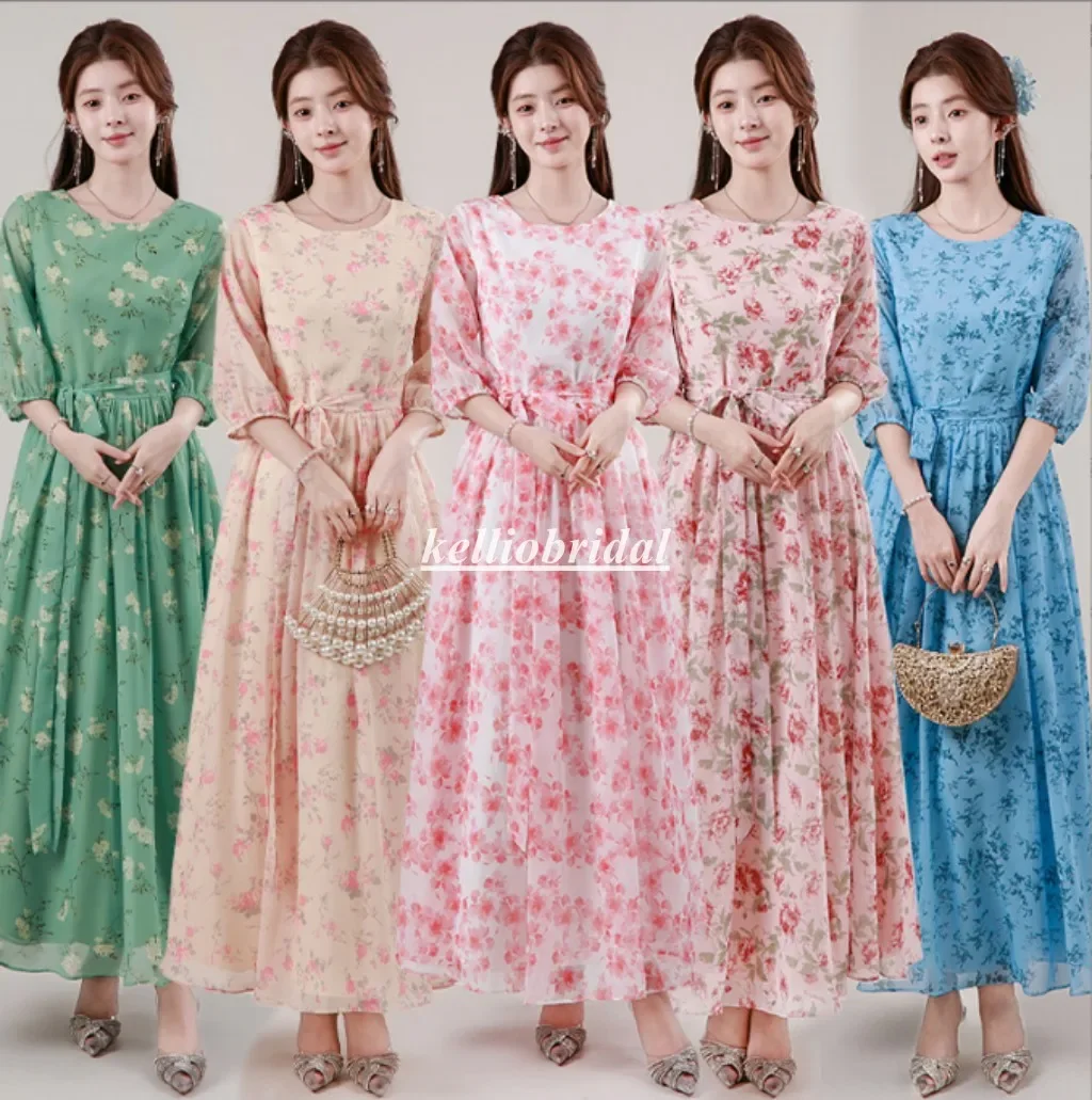 

Customized Mother Of the Bride Dresses Printed Floral Chiffon Half Sleeves Summer Party Evening Dress For Mum YSM186