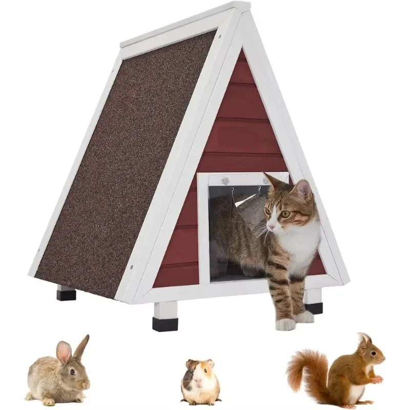 

Small animal outdoor indoor pet house, cat house with escape door weatherproof, made of furniture