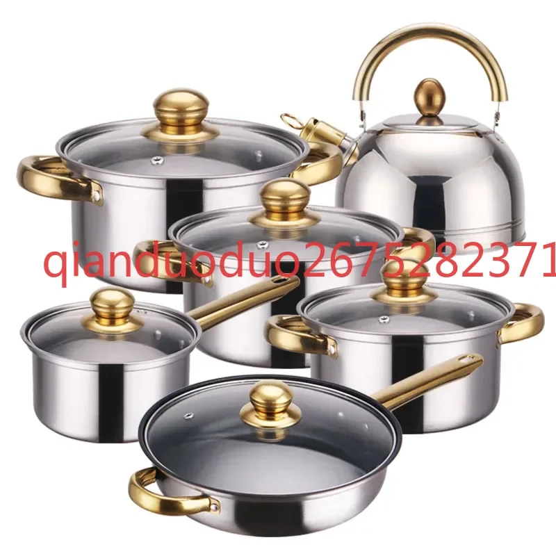 

Manufacturer's high-quality 12pcs stainless steel gold-plated non stick cookware set with gold handle