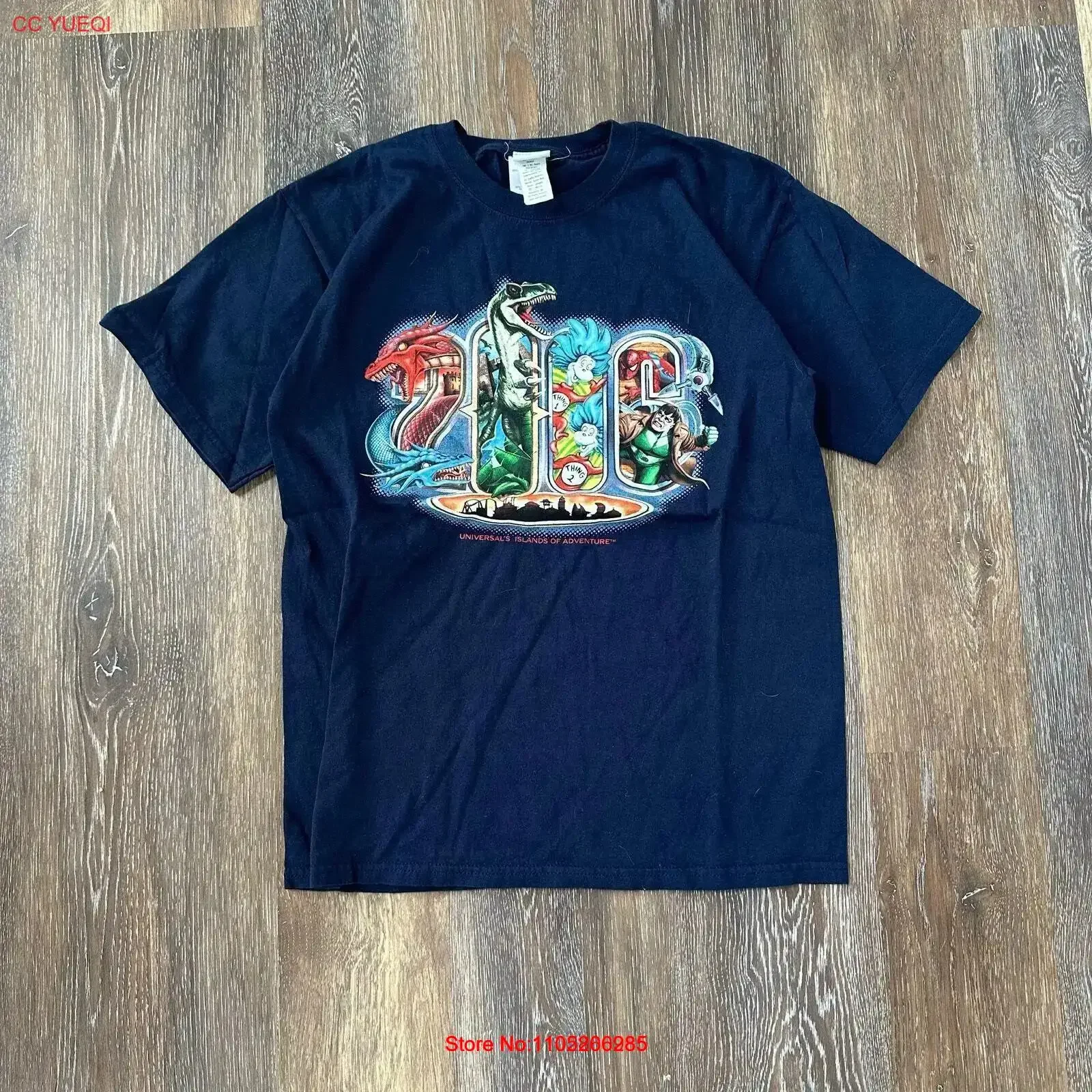 

2006 Navy Blue Universal Orlando Islands of Adventure Character T Shirt vintage Washed Slightly Comfortable Versatile Stylish