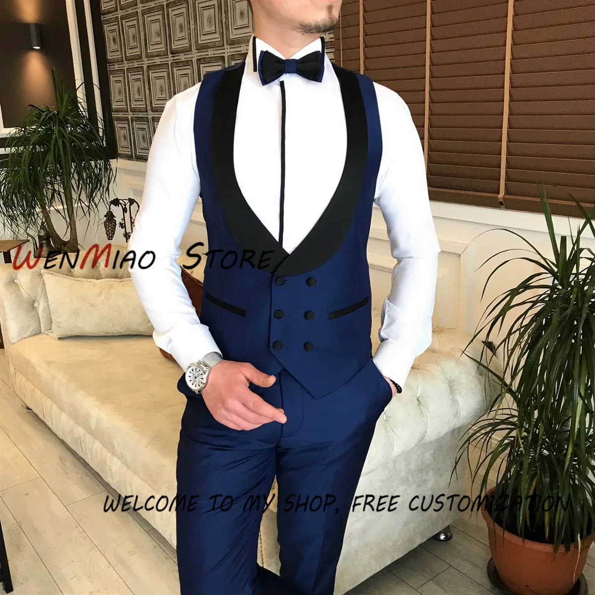 Elegant Men\'s 3-piece Suit Set 2024 Groom Wedding Tuxedo Jacket Pants Vest Fashion Customized Outfit Party Dress