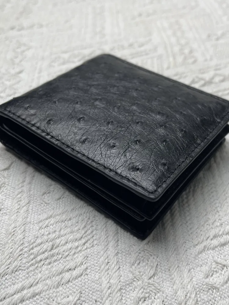 Mens Classic Solid Color Vintage Ostrich Skin Genuine Leather Short Wallet New Business Casual Office Men Card Holder Purse - view 4