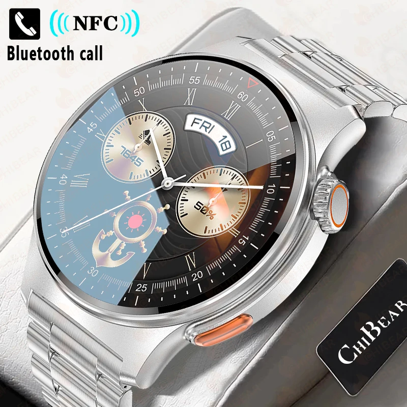

2025 Новые NFC Bluetooth-смарт-часы для звонков, мужские 100+ спортивных режимов, водонепроницаемые умные часы, полноэкранные сенсорные умные часы