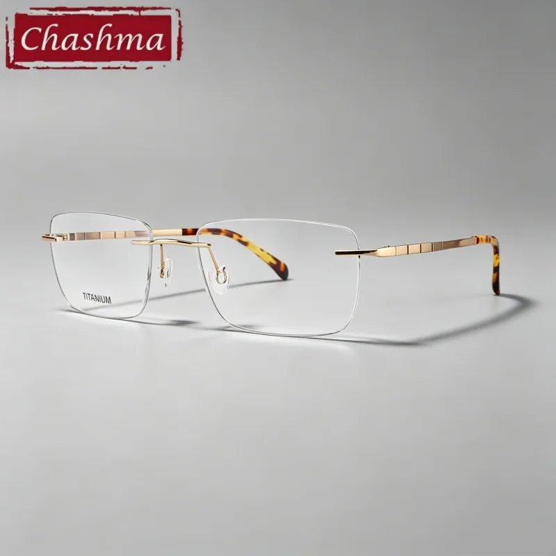 Chashma Prescription Glasses Men Wide Nose Bridge Rimless Eyeglasses Frames Pure Titanium Flexible Ultra Light Optical Eyewear