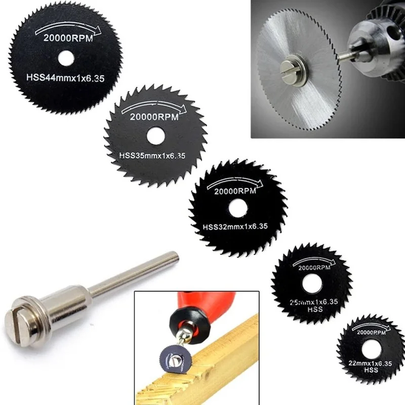 6 Mini HSS Nhỏ Lưỡi Tròn Xoay Công Cụ Dremel Cắt Kim Loại Công Cụ Điện Gỗ Đĩa Cắt Mũi Khoan Mandrel cắt 22-44Mm
