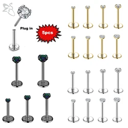 ZS 5Pcs/lot 18G/20G Stainless Steel Labret Lip Ring Plug in Lip Stud 5mm/7mm Ear Lobe Stud Black Color Cartilage Earring Jewerly