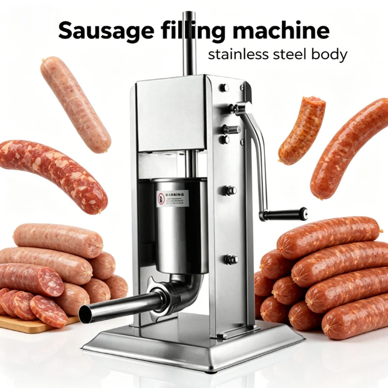 Manual Sausage Stuffer Filler Maker Meat Filling Machine 3 Stuffing Tubes Vertical Kitchen Appliance Home Commercial