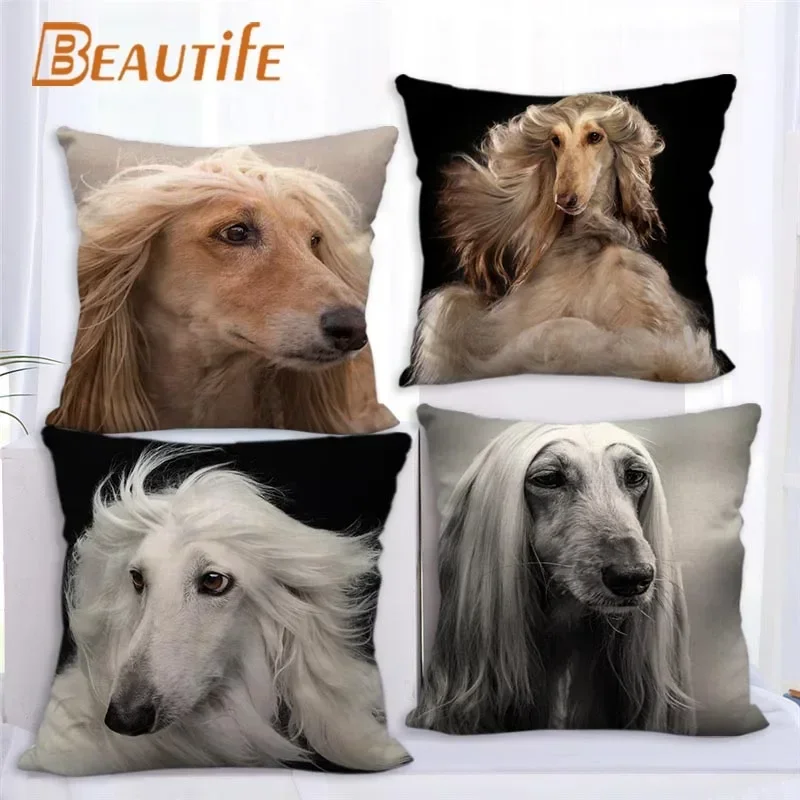 Custom Afghan Hound Pillowcase Cartoon Girl Wedding Decorative Cotton Linen Pillow Case For Home Pillow Cover 45X45cm One Side