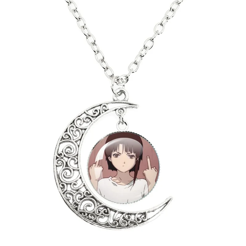 Hot Sales Serial Experiments Lain Glass Moon Pendant Necklaces God of the Wired Lain Iwakura Accessories Jewelry Fans Gift
