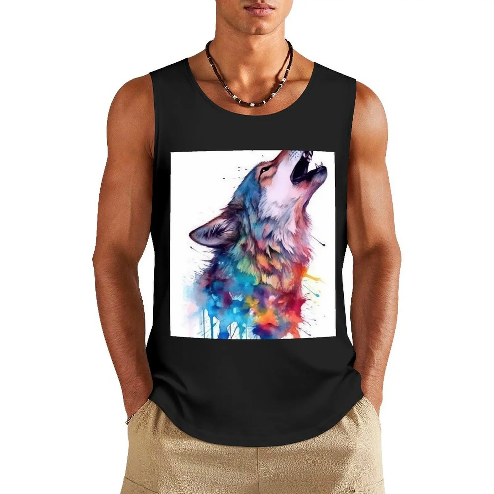 

Howling wolf Tank Top Vest for boy Working vest sleeveless shirt man gym bodybuilding t-shirt