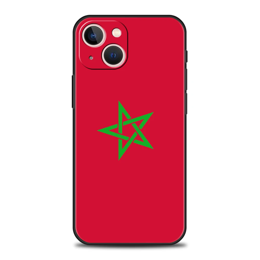 Morocco Flag Passport Luxury Phone Case For iPhone 11 12 13 14 15 16 Pro Max Mini X XR XS 7 8 Plus SE Silicone Cover Black Funda