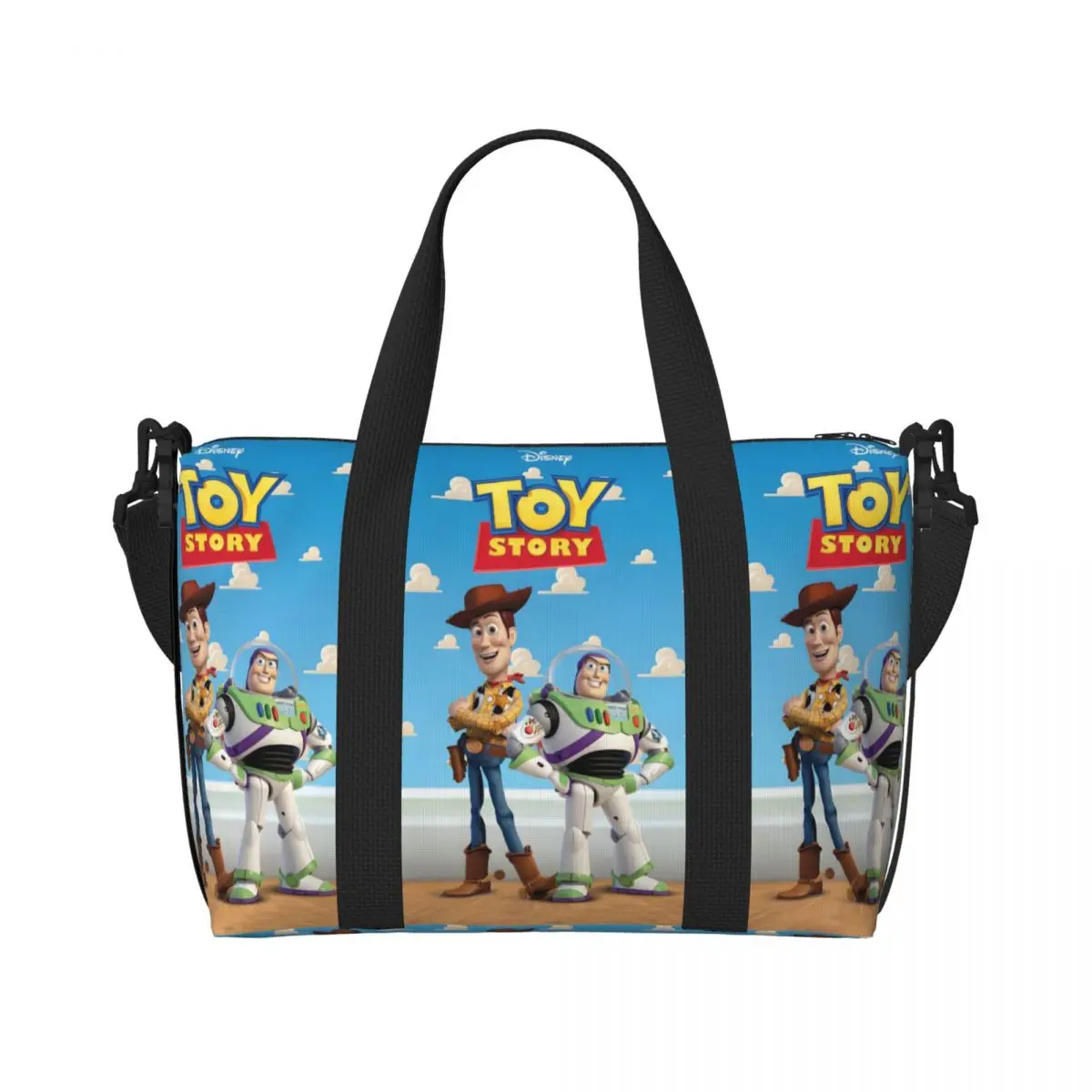 

Custom Toy Story Grocery Shopping Tote Bag Women Big Capacity Woody Buzz Lightyear Beach Gym Travel Bags