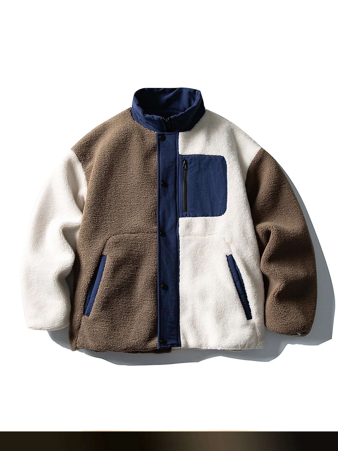 

Nted American Retro Color Blo Lamb Fur Collar Cotton Jaet Men Winter Loose Warm Cotton Coat Youth Casual Polyester Fiber