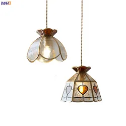 IWHD America Vintage Copper LED Hanging Lamp Glass Lampshade By Hand Cafe Restaurant Bedroom Nordic Modern Pendant Lights