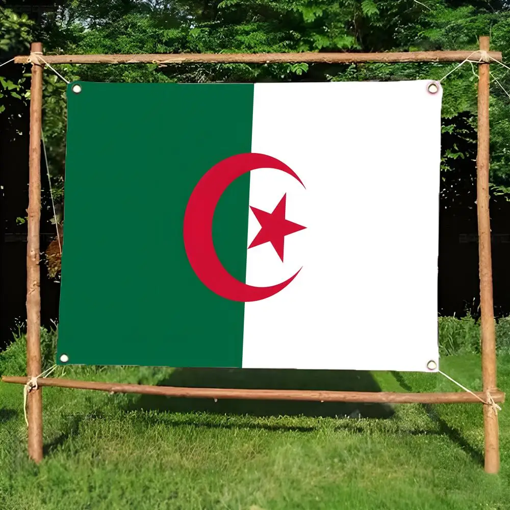 Algeria Green White Red Crescent Star Flags Daily four ring borderless design indoor outdoor decor easy hang install