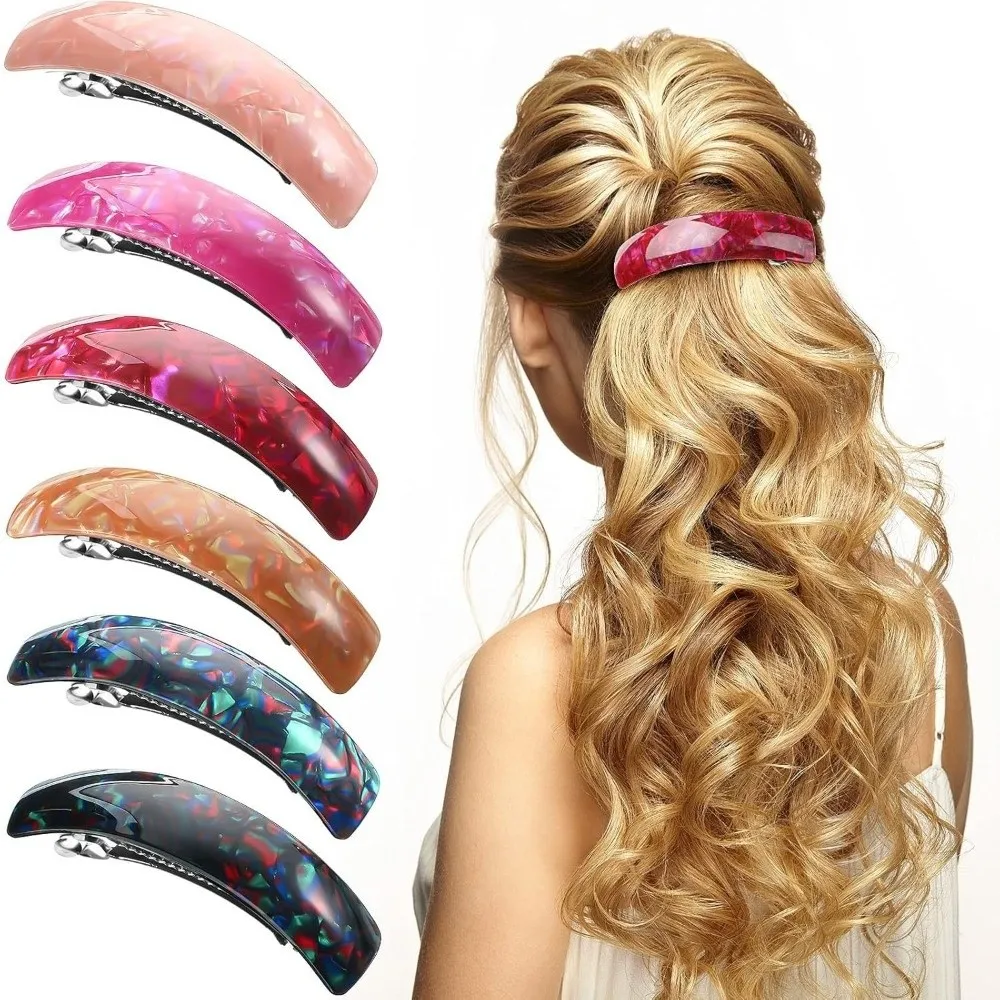 

6PCS Retro Acrylic Acetate Hairpin Colorful Design Oval Shape Snap Barrettes Large Size Hair Accessories Spring Clips