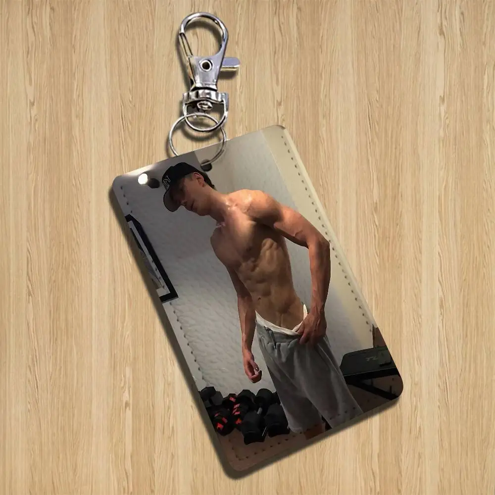 Klassischer Schauspieler Bill Skarsgard Rechteckiges Ausweishülle-Schlüsselband Zugangskarten-Tasche Schlüsselanhänger Leder-Kartenhalter Schlüsselring