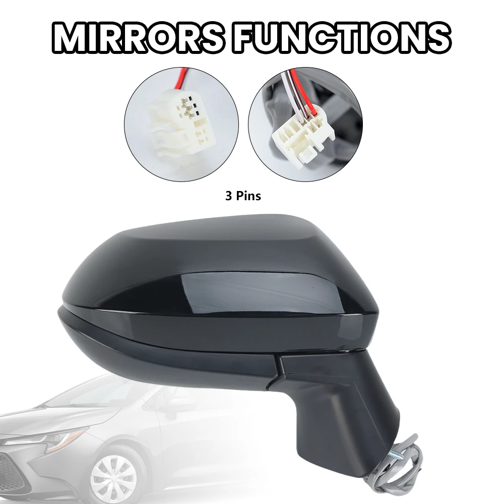 3 دبابيس مجموعة مرآة جانبية لتويوتا كورولا 2020 2021 2022 2023 2024 النسخة الأمريكية الأسود الباب مرآة الرؤية الخلفية اكسسوارات السيارات #2