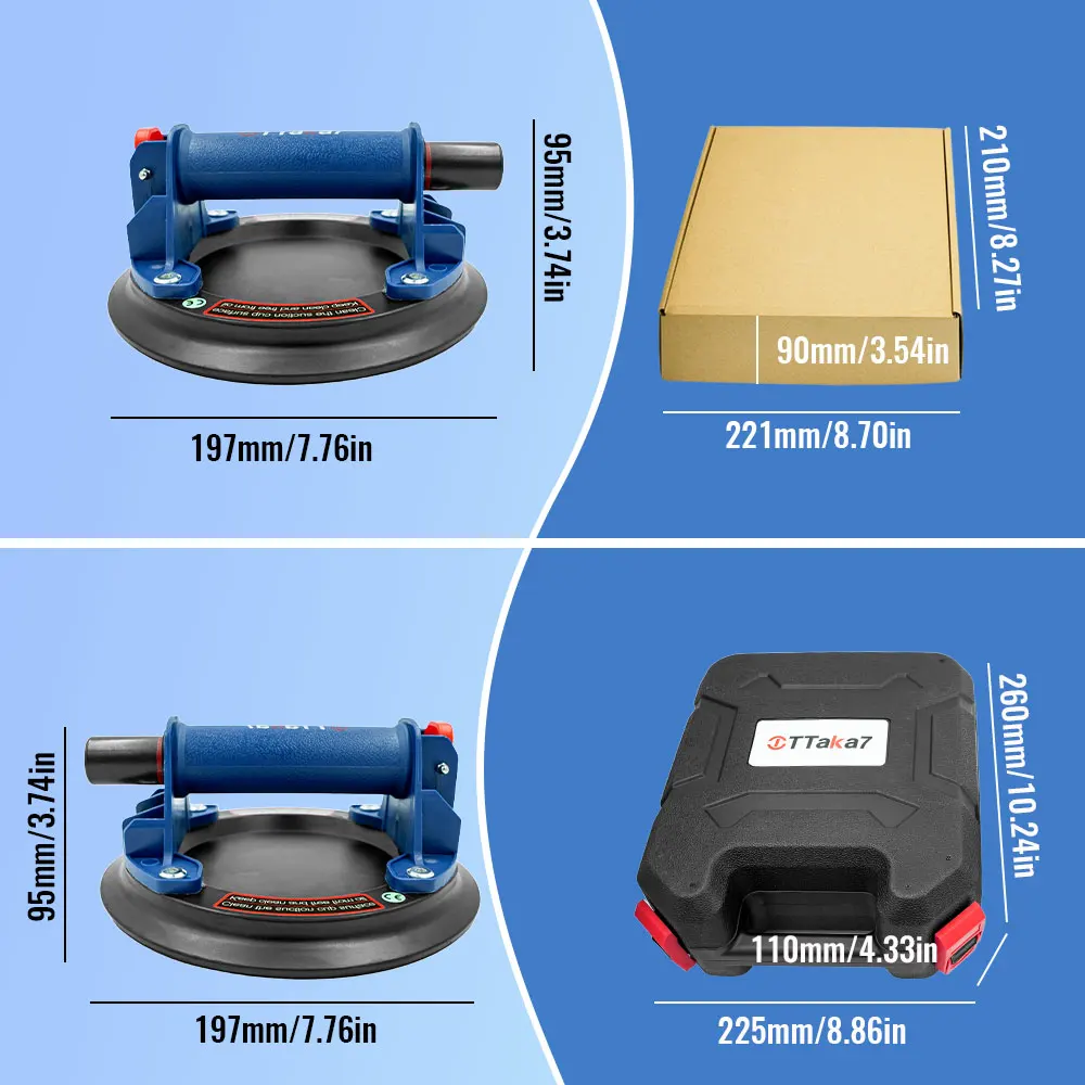 Pompa ad aria per vuoto da 8 pollici per uso domestico Ventosa per piastrelle Supporto per ventosa Pannello in vetro per roccia Manometro Strumento Pompa a mano di aspirazione
