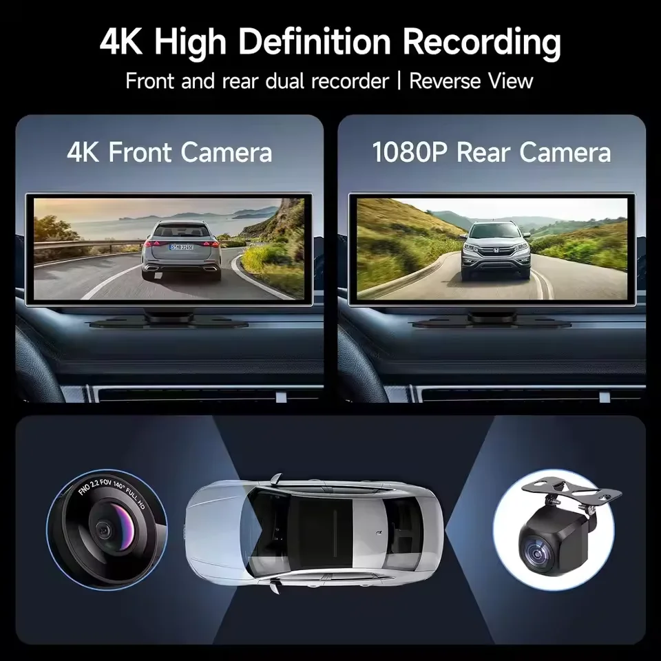 Srnubi, cámara para salpicadero 4K de 11,26 pulgadas, pantalla portátil con CarPlay, sistema inalámbrico de CarPlay y Android Auto, grabadora de vídeo para automóvil, GPS, sistema multimedia inteligente con pantalla táctil.