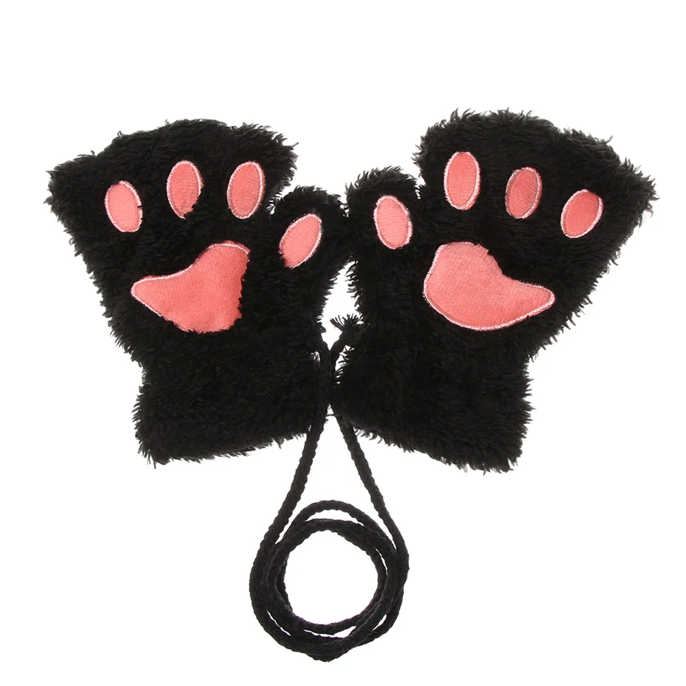 1 Paar Mooie Kat Poot Kinderen Handschoenen Pluizige Warme Pluche Handschoenen Meisje Mode Vingerloze Wanten Handschoenen Winter Warme Accessoires