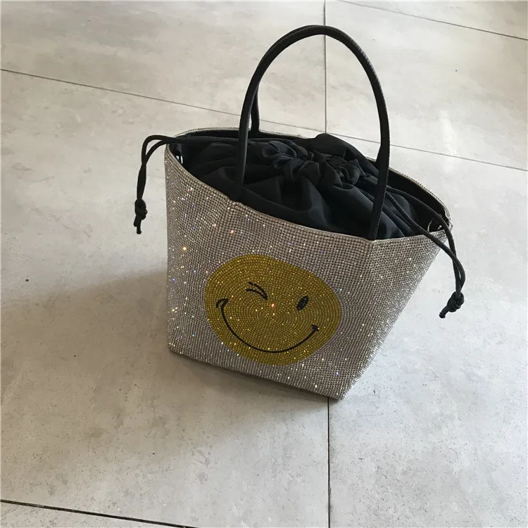 Fashion Bucket Bag Women Handbag Glitter Shiny Rhinestones Diamond Evening Bag Wedding Party Clutch Purse Shoulder Messenger Bag