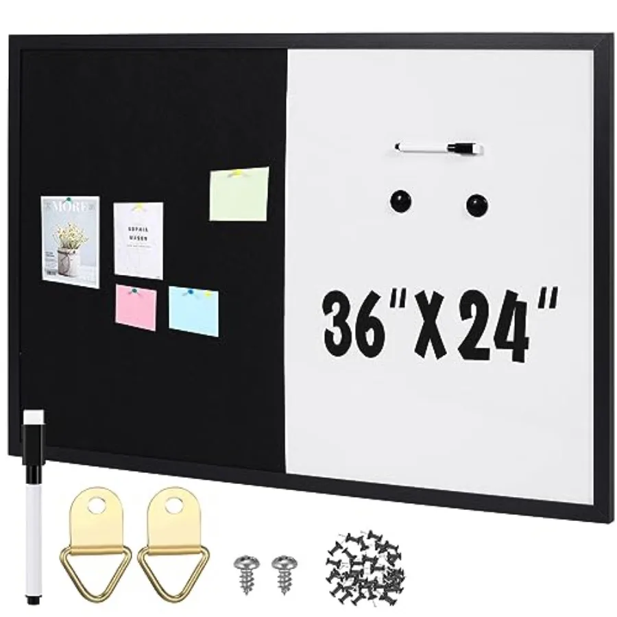 

Магнитная доска-пин-борд в рамке 36 x 24 дюйма: комбинация пробковой и маркерной доски для настенного крепления