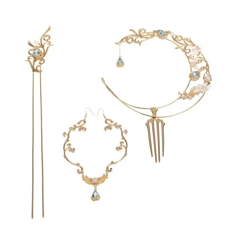 

Hanfu Copper Alloy Hair Accessories, Hand Hairpin, Antique Headdress, Moon Crown, Fairy Hair Hairpin, Forehead Decoration.