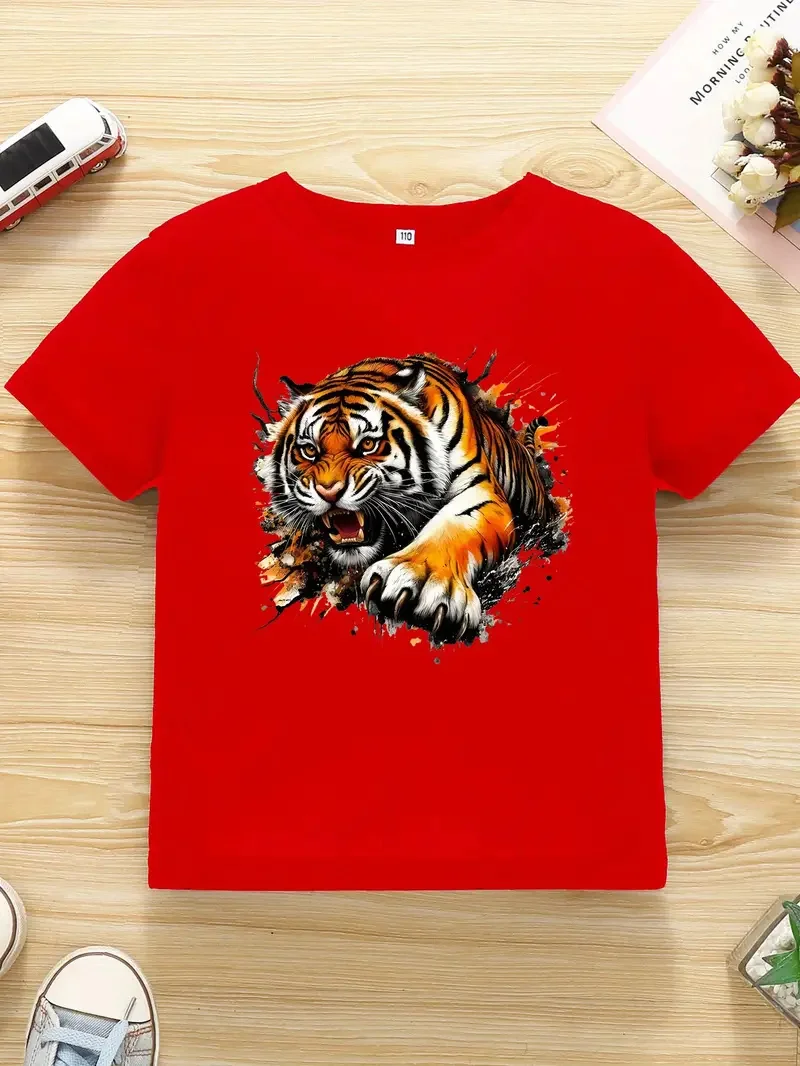 Camiseta de manga curta com impressão 3d gato para as crianças, roupas de verão, moda