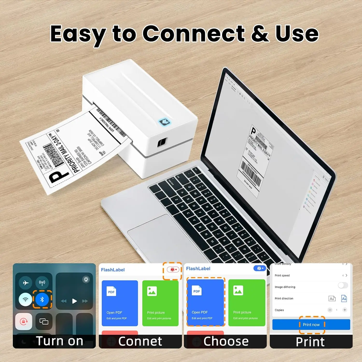 طابعة ملصقات حرارية بلوتوث، طابعات ملصقات شحن لاسلكية 4x6 للشركات الصغيرة، متوافقة مع Android وiOS وWindows #6