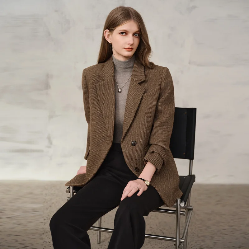 Winter Warm Woolen Blazer for Women Classic Fashionable Style Ladies' Coat 2026 Trendy Outerwear