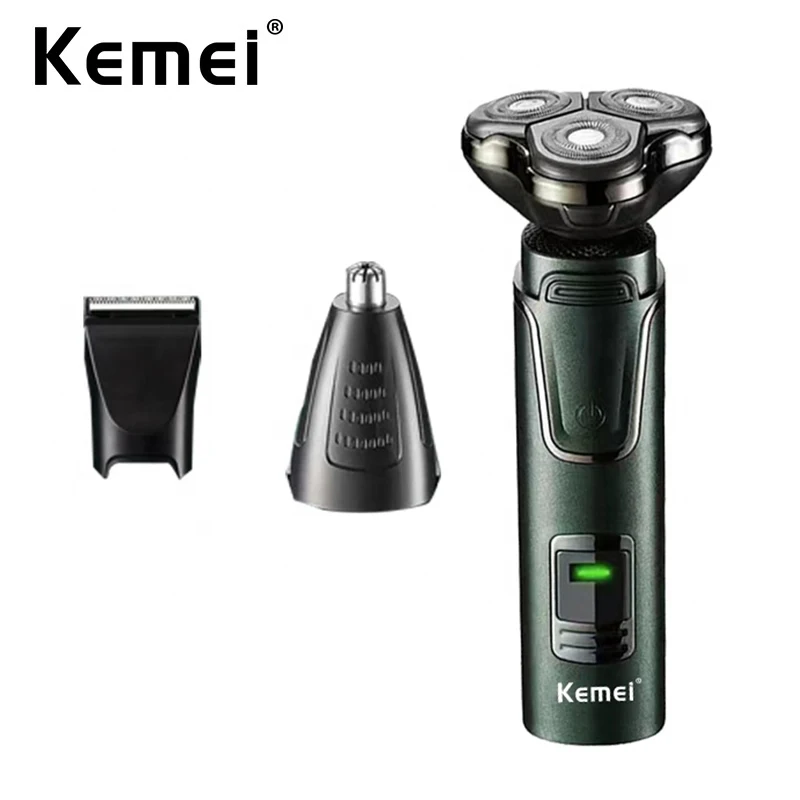 

Kemei Men's Electric Shaver Machine Shaving USB Rechargeable Razor 3 In 1 Multifunction Beard Nose Ear Hair Trimmer Waterproof