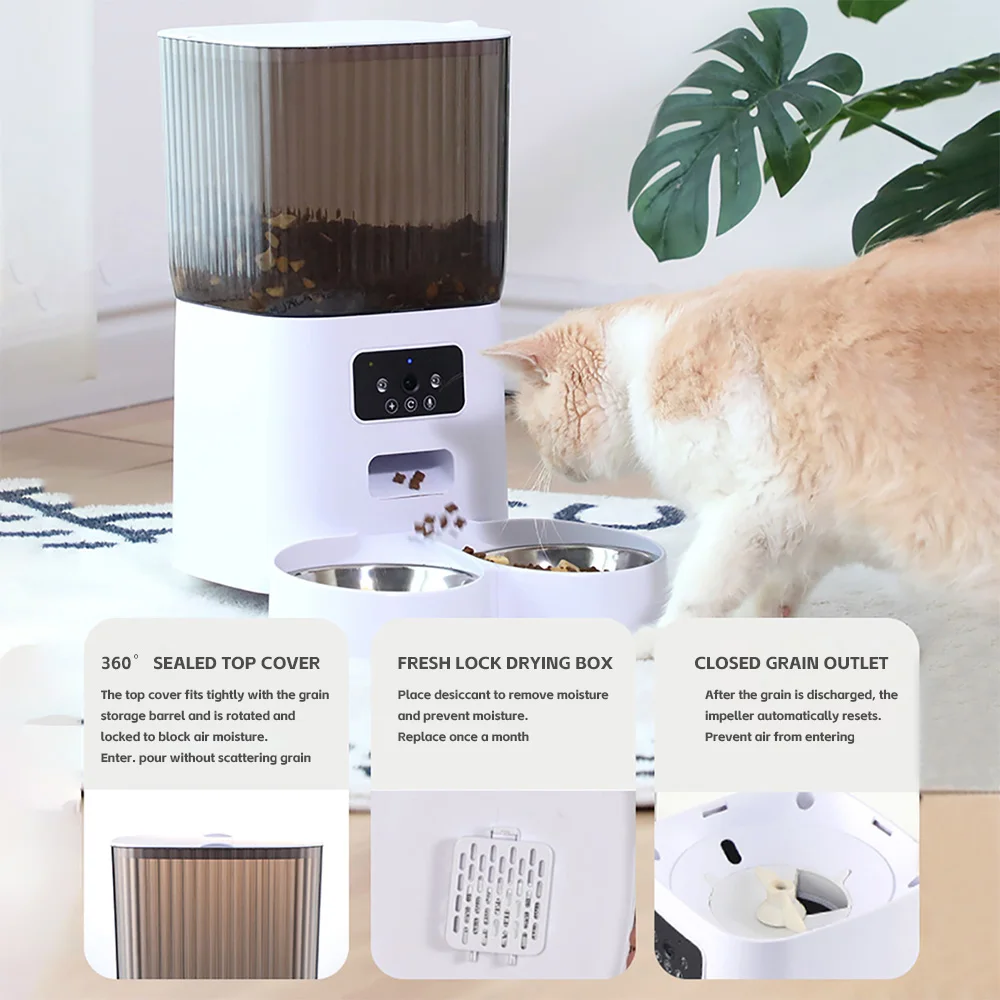 5l Dubbele Kommen Smart Automatische Kattenfeeder Met Camera Kat Droogvoer Video Dispenser Huisdier Slimme Voice Recorder Auto Feeder Voor Hond